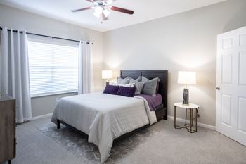 Comfortable bedroom with large window
